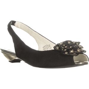 (Used) Anne Klein - AKFarrah Slingback Flower Pumps, Black (Used)